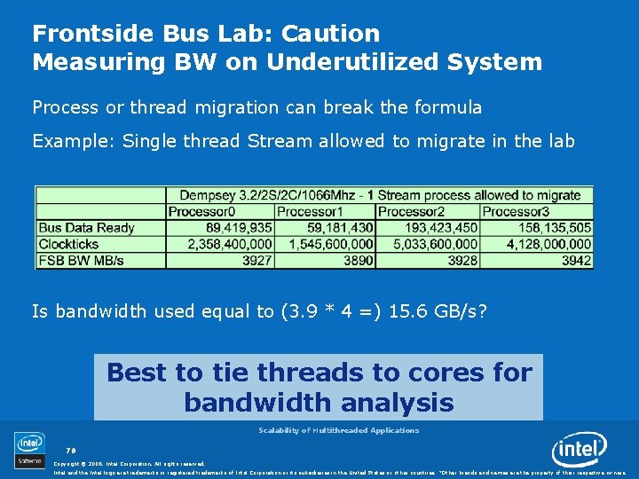 Frontside Bus Lab: Caution Measuring BW on Underutilized System Process or thread migration can