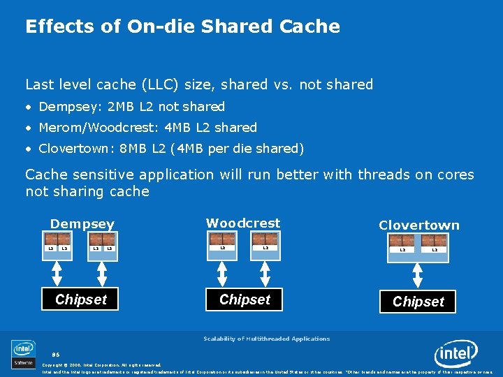 Effects of On-die Shared Cache Last level cache (LLC) size, shared vs. not shared