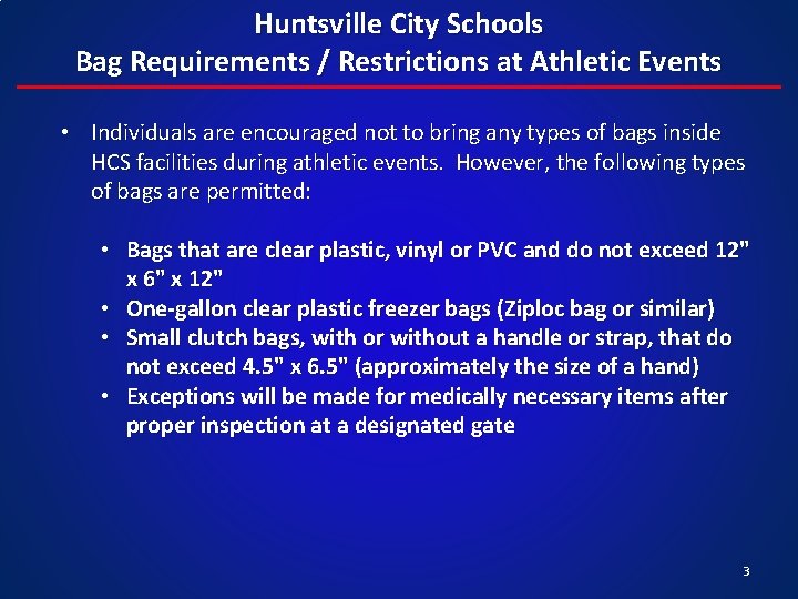 Huntsville City Schools.football.bag Policy