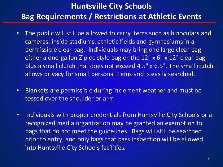 Huntsville City Schools.football.bag Policy
