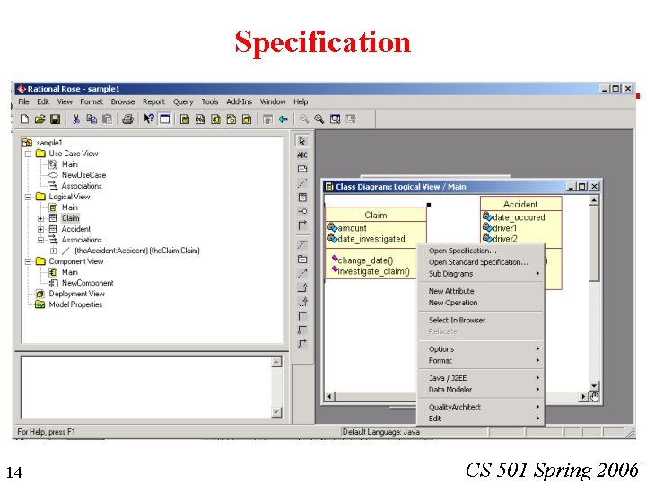 Specification 14 CS 501 Spring 2006 Specification 14 CS 501 Spring 2006
