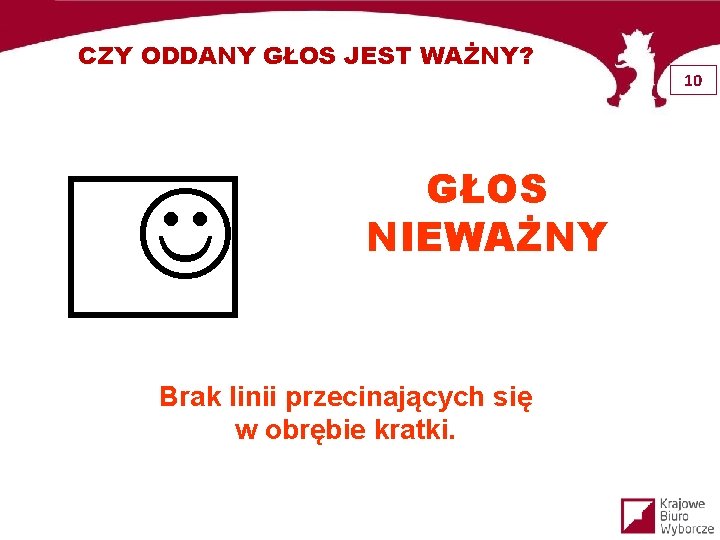 CZY ODDANY GŁOS JEST WAŻNY? GŁOS NIEWAŻNY Brak linii przecinających się w obrębie kratki.