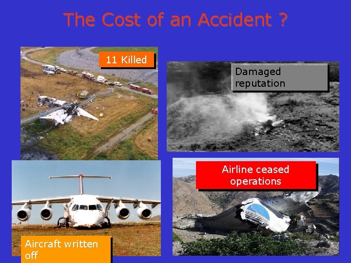 The Cost of an Accident ? 11 Killed Damaged reputation Airline ceased operations Aircraft