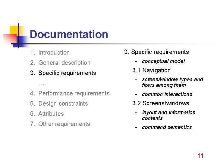 Documentation 1. Introduction 2. General description 3. Specific requirements … 4. Performance requirements 5.