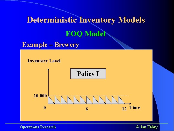 Deterministic Inventory Models EOQ Model Example – Brewery Inventory Level Policy I 10 000