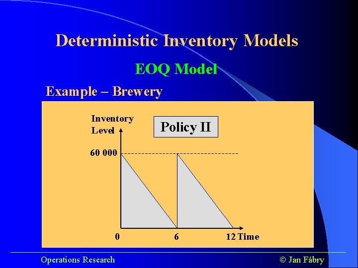 Deterministic Inventory Models EOQ Model Example – Brewery Inventory Level Policy II 60 000