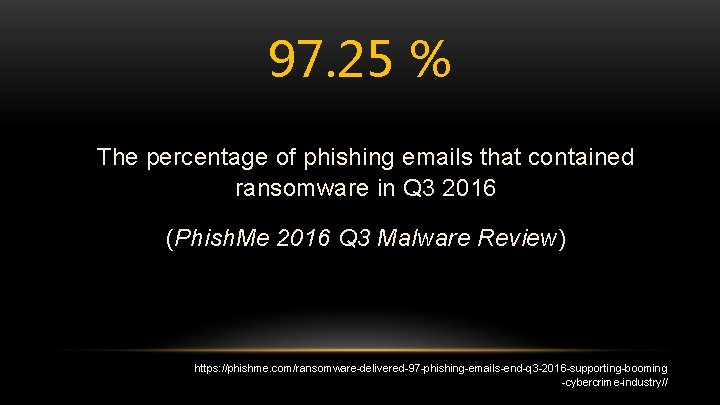 97. 25 % The percentage of phishing emails that contained ransomware in Q 3