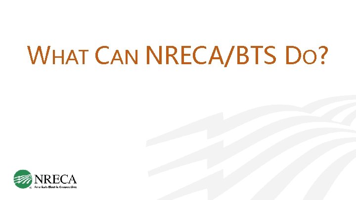 WHAT CAN NRECA/BTS DO? 