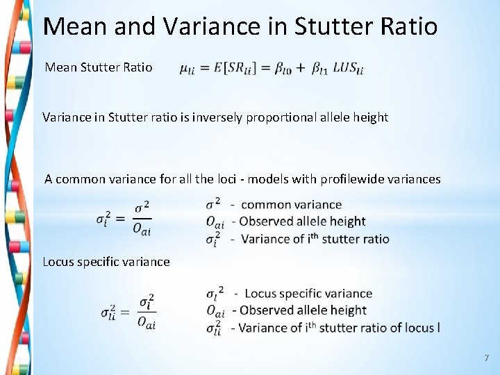 Mean and Variance in Stutter Ratio Mean Stutter Ratio Variance in Stutter ratio is