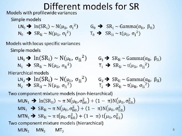 Different models for SR 8 