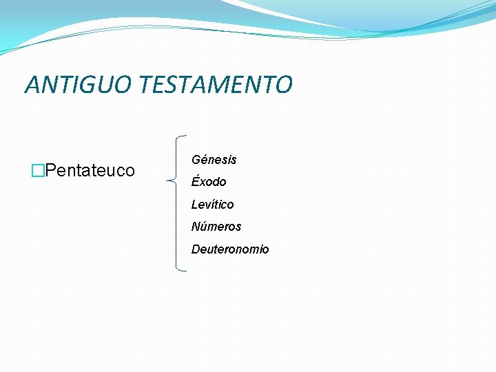 ANTIGUO TESTAMENTO �Pentateuco Génesis Éxodo Levítico Números Deuteronomio 