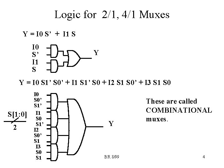 Logic for 2/1, 4/1 Muxes Y = I 0 S’ + I 1 S