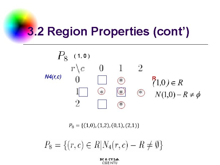 3. 2 Region Properties (cont’) ( 1, 0 ) N 4(r, c) R DC