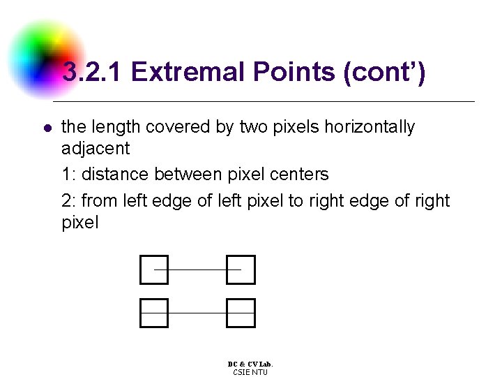 3. 2. 1 Extremal Points (cont’) l the length covered by two pixels horizontally