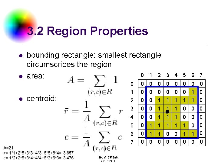 3. 2 Region Properties l l l bounding rectangle: smallest rectangle circumscribes the region