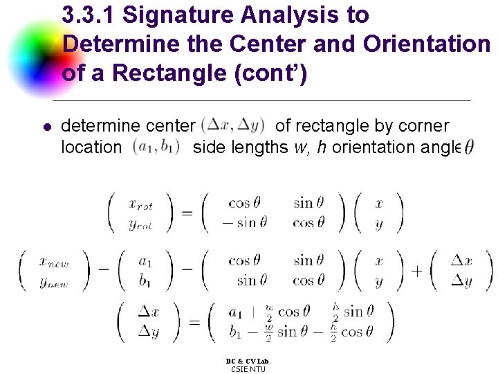 3. 3. 1 Signature Analysis to Determine the Center and Orientation of a Rectangle