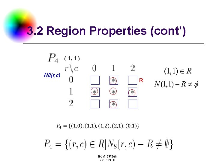 3. 2 Region Properties (cont’) ( 1, 1 ) N 8(r, c) R DC