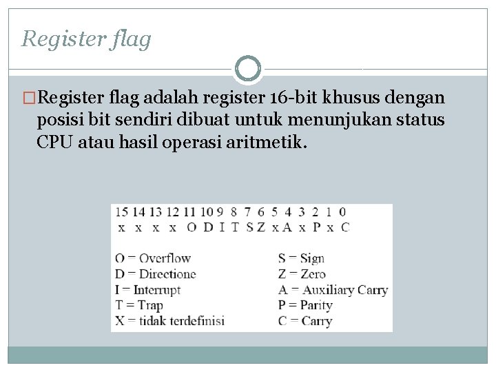 Register flag �Register flag adalah register 16 -bit khusus dengan posisi bit sendiri dibuat