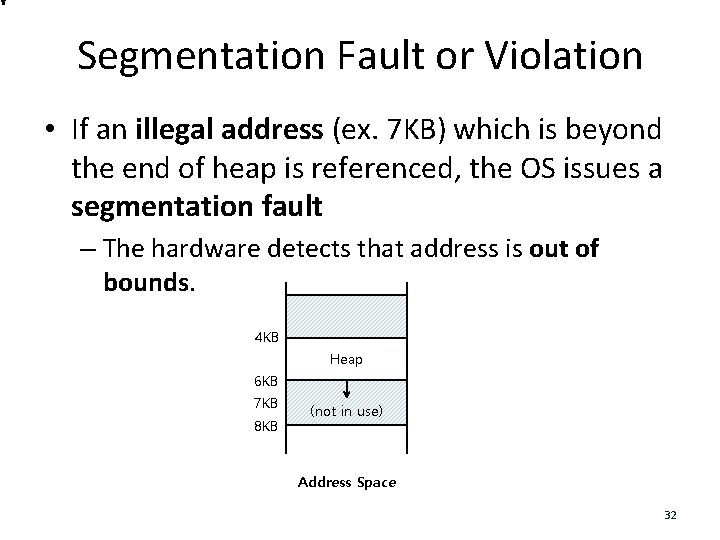 Segmentation Fault or Violation • If an illegal address (ex. 7 KB) which is