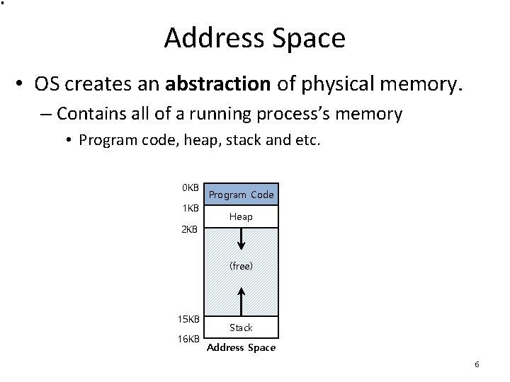 Address Space • OS creates an abstraction of physical memory. – Contains all of