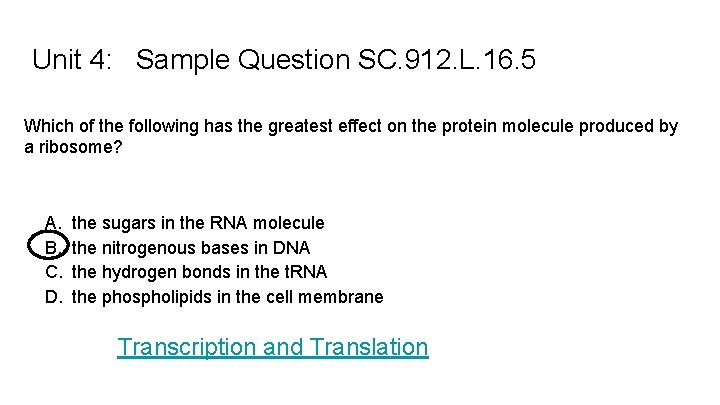 Unit 4: Sample Question SC. 912. L. 16. 5 Which of the following has