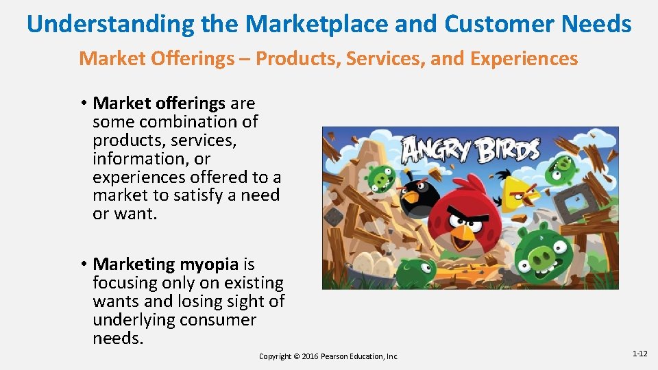 Understanding the Marketplace and Customer Needs Market Offerings – Products, Services, and Experiences •