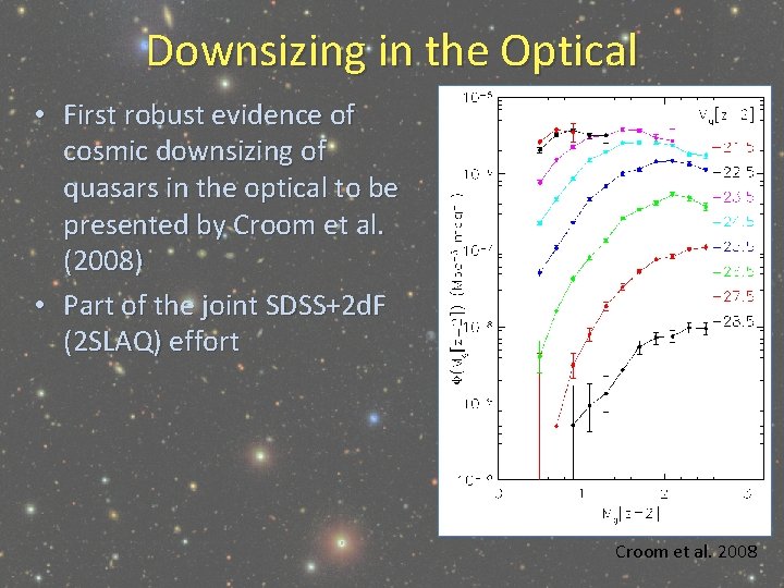Downsizing in the Optical • First robust evidence of cosmic downsizing of quasars in