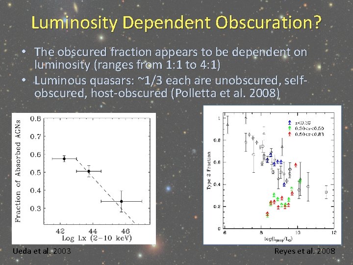 Luminosity Dependent Obscuration? • The obscured fraction appears to be dependent on luminosity (ranges
