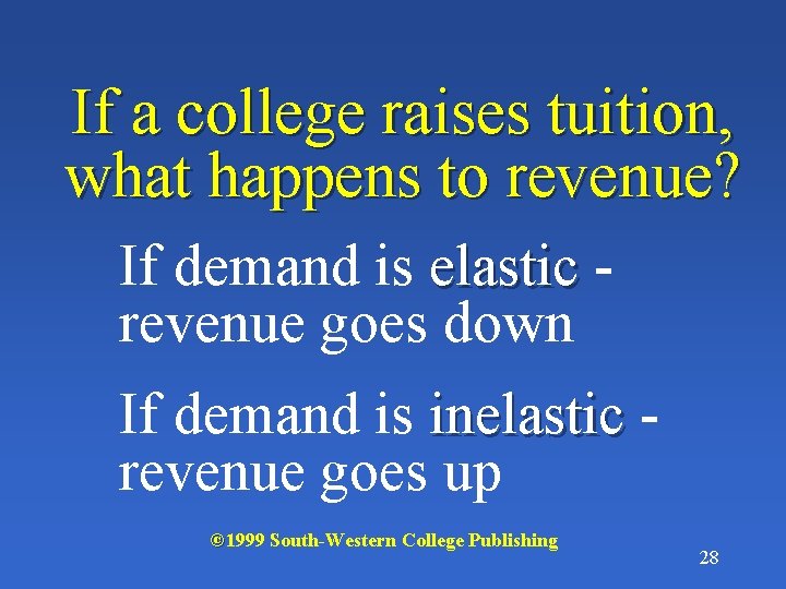 If a college raises tuition, what happens to revenue? If demand is elastic revenue
