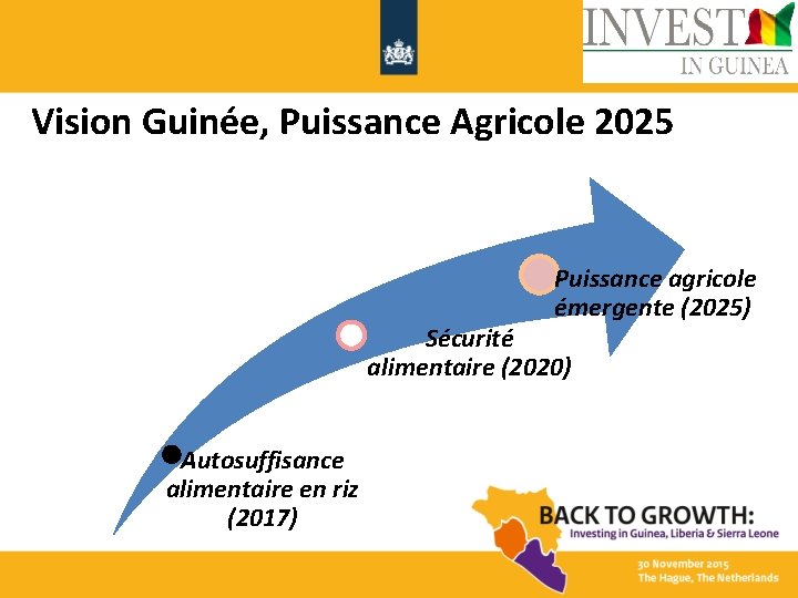 Vision Guinée, Puissance Agricole 2025 Puissance agricole émergente (2025) Sécurité alimentaire (2020) Autosuffisance alimentaire