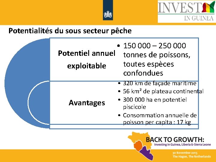 Potentialités du sous secteur pêche • 150 000 – 250 000 Potentiel annuel tonnes