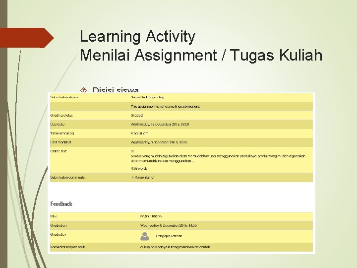 Learning Activity Menilai Assignment / Tugas Kuliah Disisi siswa 