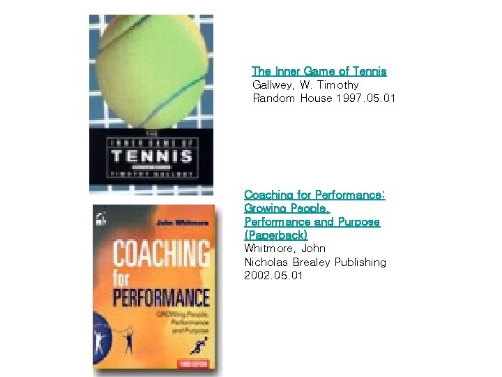 The Inner Game of Tennis Gallwey, W. Timothy Random House 1997. 05. 01 Coaching