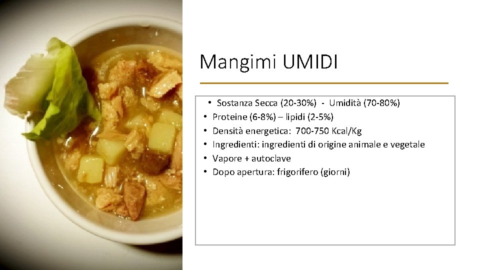 Mangimi UMIDI • Sostanza Secca (20 -30%) - Umidità (70 -80%) • Proteine (6