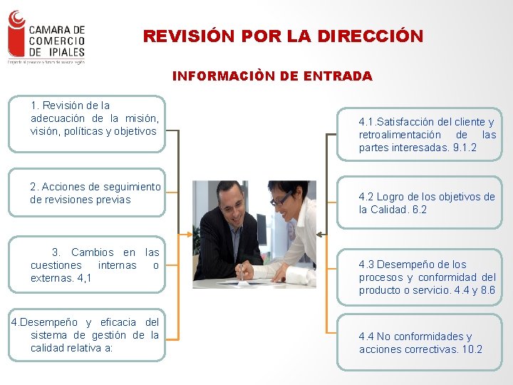 REVISIÓN POR LA DIRECCIÓN INFORMACIÒN DE ENTRADA 1. Revisión de la adecuación de la