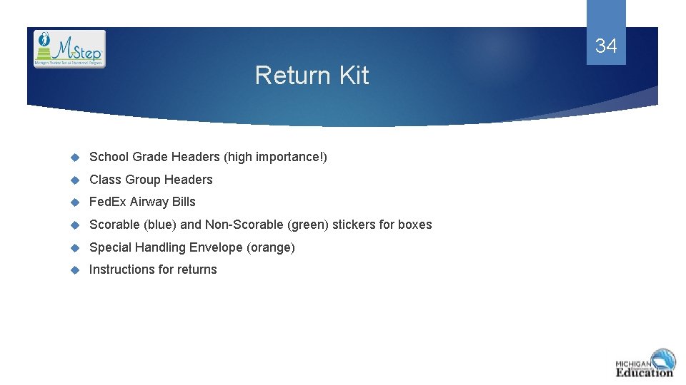 34 Return Kit School Grade Headers (high importance!) Class Group Headers Fed. Ex Airway