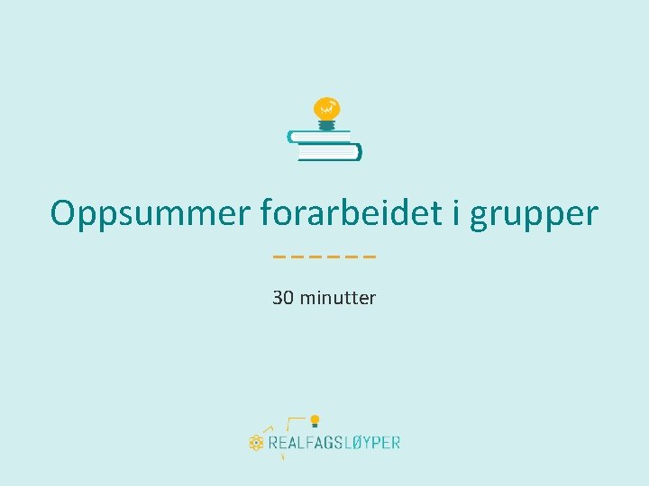 Oppsummer forarbeidet i grupper 30 minutter 