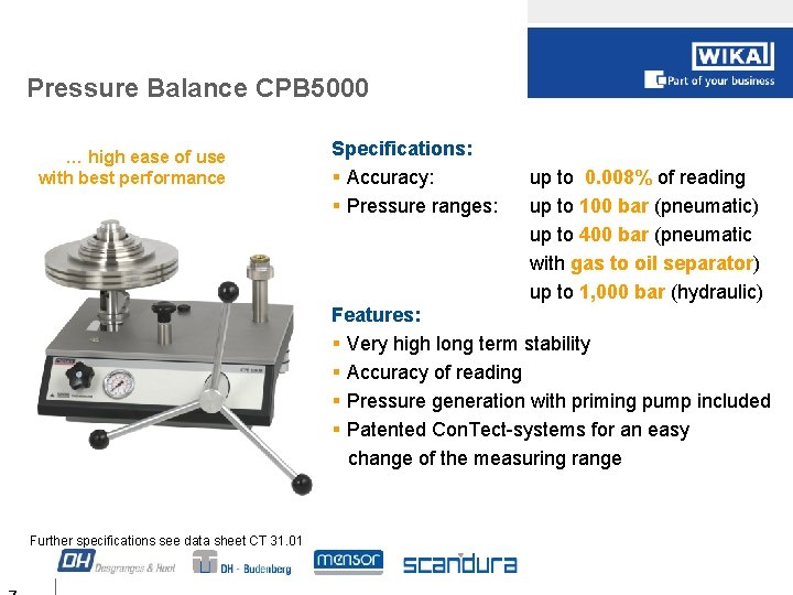 Pressure Balance CPB 5000 … high ease of use with best performance Specifications: §