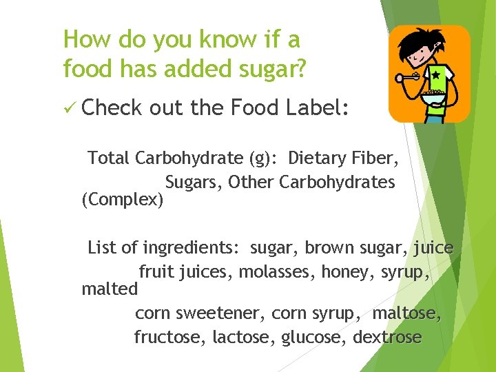 How do you know if a food has added sugar? ü Check out the