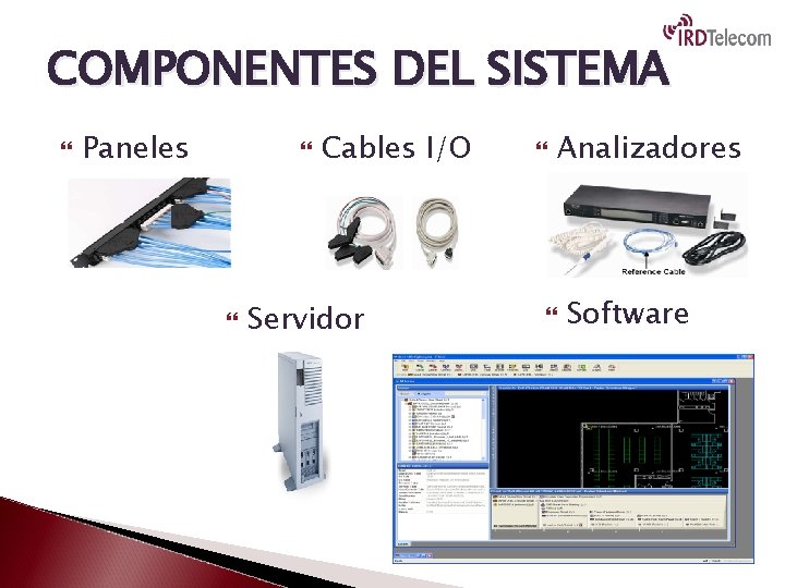 COMPONENTES DEL SISTEMA Paneles Cables I/O Servidor Analizadores Software 
