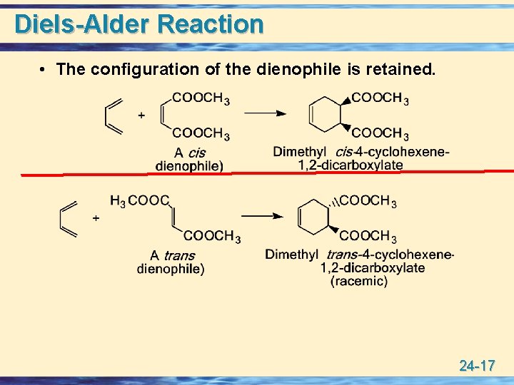 Diels-Alder Reaction • The configuration of the dienophile is retained. 24 -17 