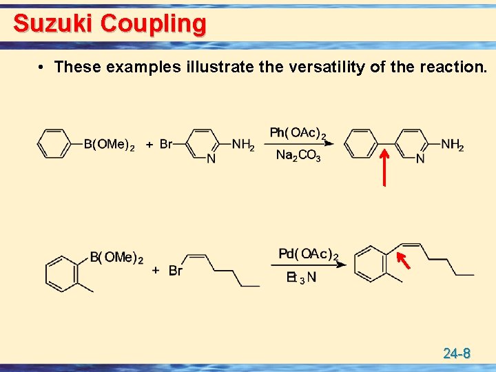 Suzuki Coupling • These examples illustrate the versatility of the reaction. 24 -8 