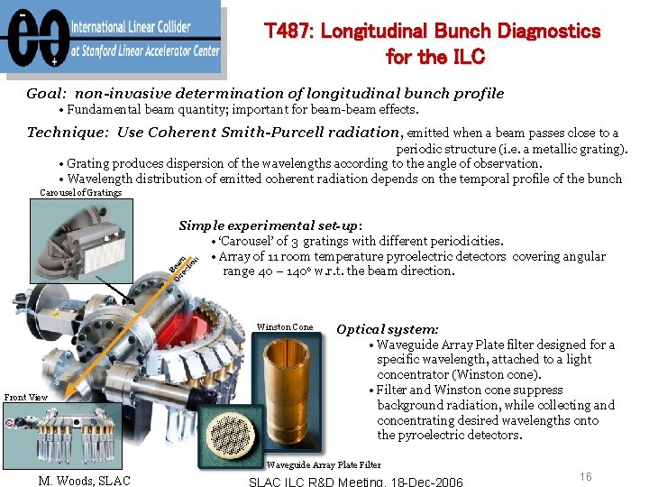 T 487: Longitudinal Bunch Diagnostics for the ILC Goal: non-invasive determination of longitudinal bunch