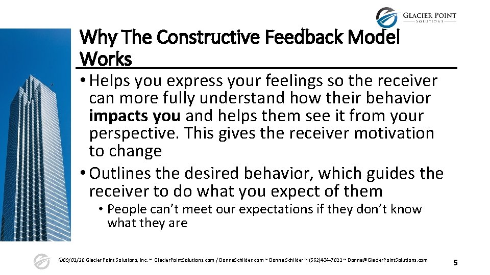 Why The Constructive Feedback Model Works • Helps you express your feelings so the