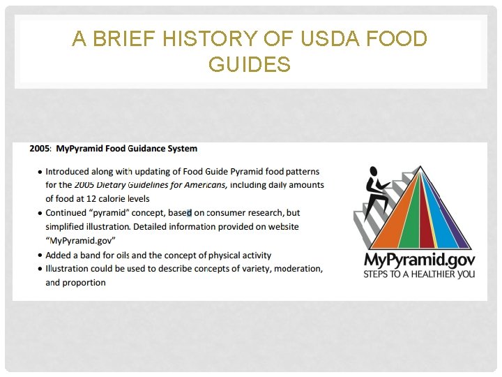 A BRIEF HISTORY OF USDA FOOD GUIDES 