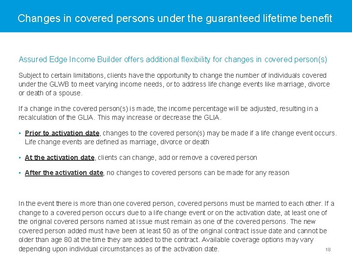 Changes in covered persons under the guaranteed lifetime benefit Assured Edge Income Builder offers