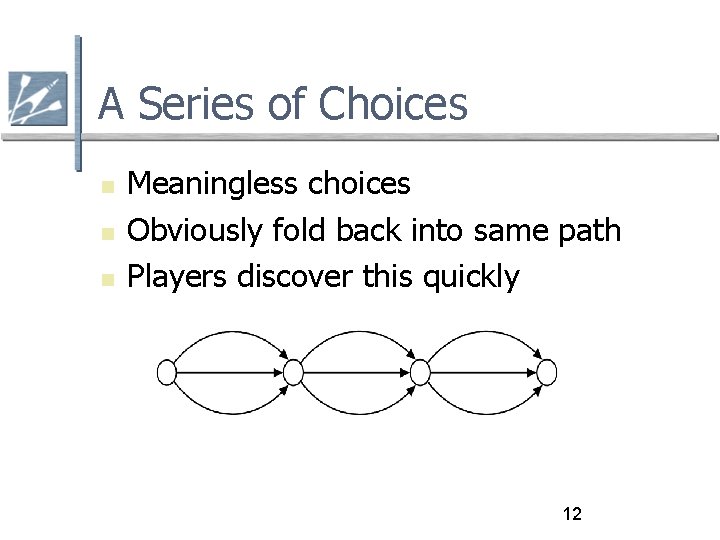 A Series of Choices Meaningless choices Obviously fold back into same path Players discover