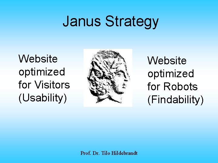 Janus Strategy Website optimized for Visitors (Usability) Website optimized for Robots (Findability) Prof. Dr.