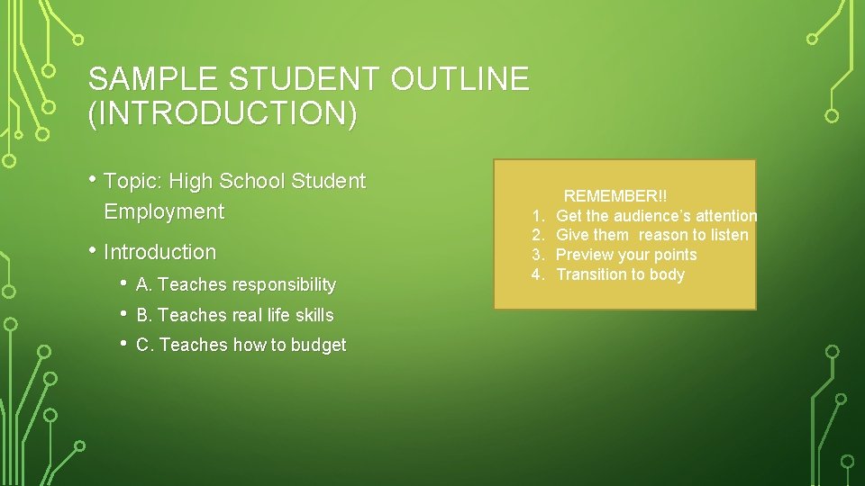 SAMPLE STUDENT OUTLINE (INTRODUCTION) • Topic: High School Student Employment • Introduction • •