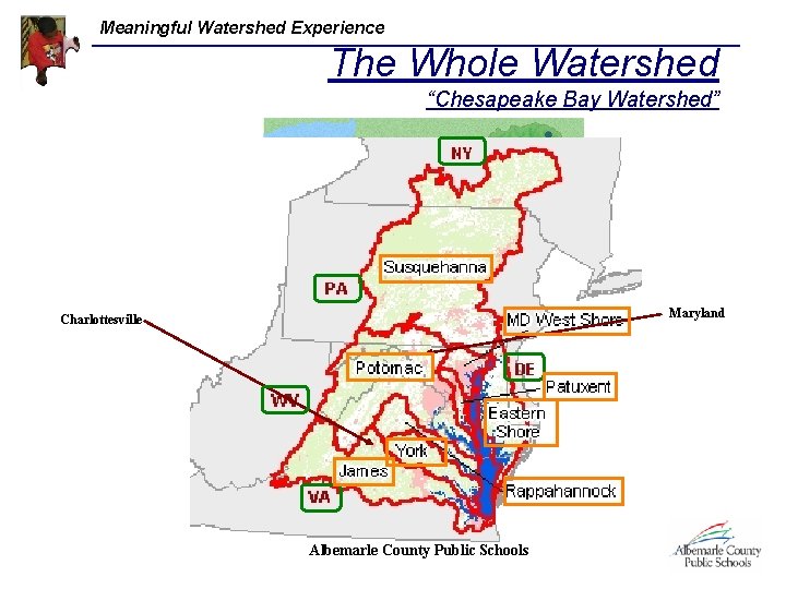 Meaningful Watershed Experience The Whole Watershed “Chesapeake Bay Watershed” Maryland Charlottesville Albemarle County Public